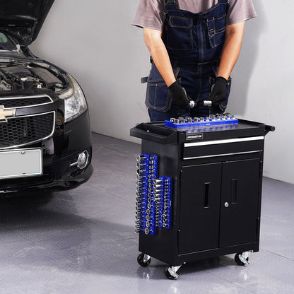 Magnetic Socket Organizer Set, 3PCS Magnetic Socket Holder, 1/4'', 3/8'' & 1/2'' Metric Socket Trays with Clear Labels, Hold up to 75PCS Standard & Deep Sockets, Blue (Sockets Not Included)