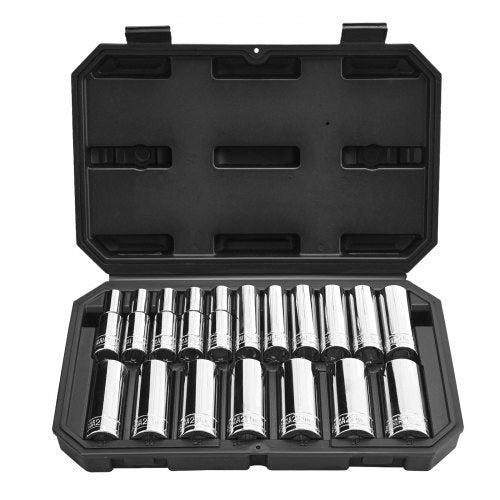 Socket Set, 18 Pieces, 12.7 mm Drive Socket Tool Set, Metric Size from 10 to 27 mm, Mechanic Tool Kit with Storage Case, Clear Markings, Chrome Plated CR-V Alloy Steel, for Automotive Repair