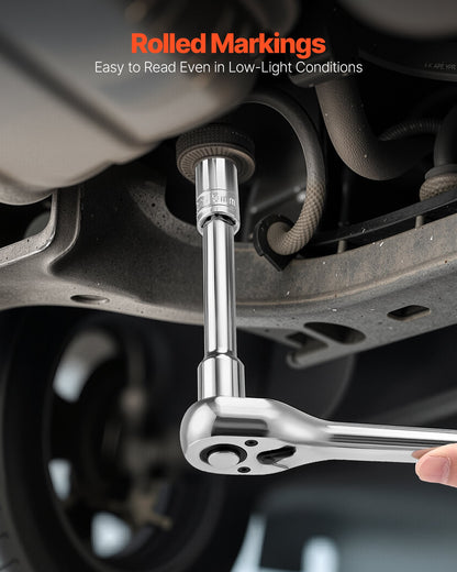 Hylsnyckelsats, 18 delar, 12,7 mm hylsnyckelsats, metrisk storlek från 10 till 27 mm, mekanisk verktygssats med förvaringsfodral, tydliga markeringar, förkromad CR-V-legeringsstål, för bilreparationer