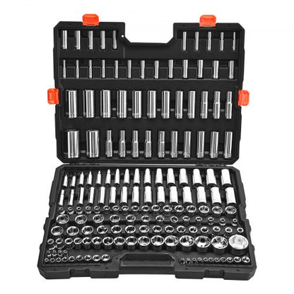 Hylsnyckelsats, 163 delar, 9,5 &amp; 6,4 &amp; 12,7 mm hylsnyckelverktygssats, SAE och metrisk, djup och standard, mekanisk verktygssats med förvaringsfodral, förkromad CR-V-legeringsstål, för bilreparationer