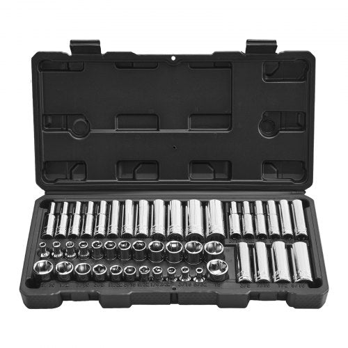Socket Set, 46 Pieces, 6.4 mm Drive Socket Tool Set, SAE and Metric Size, Deep and Standard, Mechanic Tool Kit with Storage Case, Chrome Plated CR-V Alloy Steel, for Automotive Repair