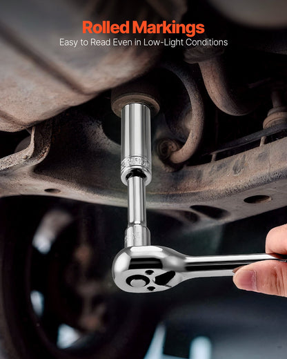 Hylsnyckelsats, 104 delar, 9,5 mm hylsnyckelsats, metrisk storlek från 6 till 24 mm, djup och standard, mekanisk verktygssats med förvaringsfodral, förkromad CR-V-legeringsstål, för bilreparationer