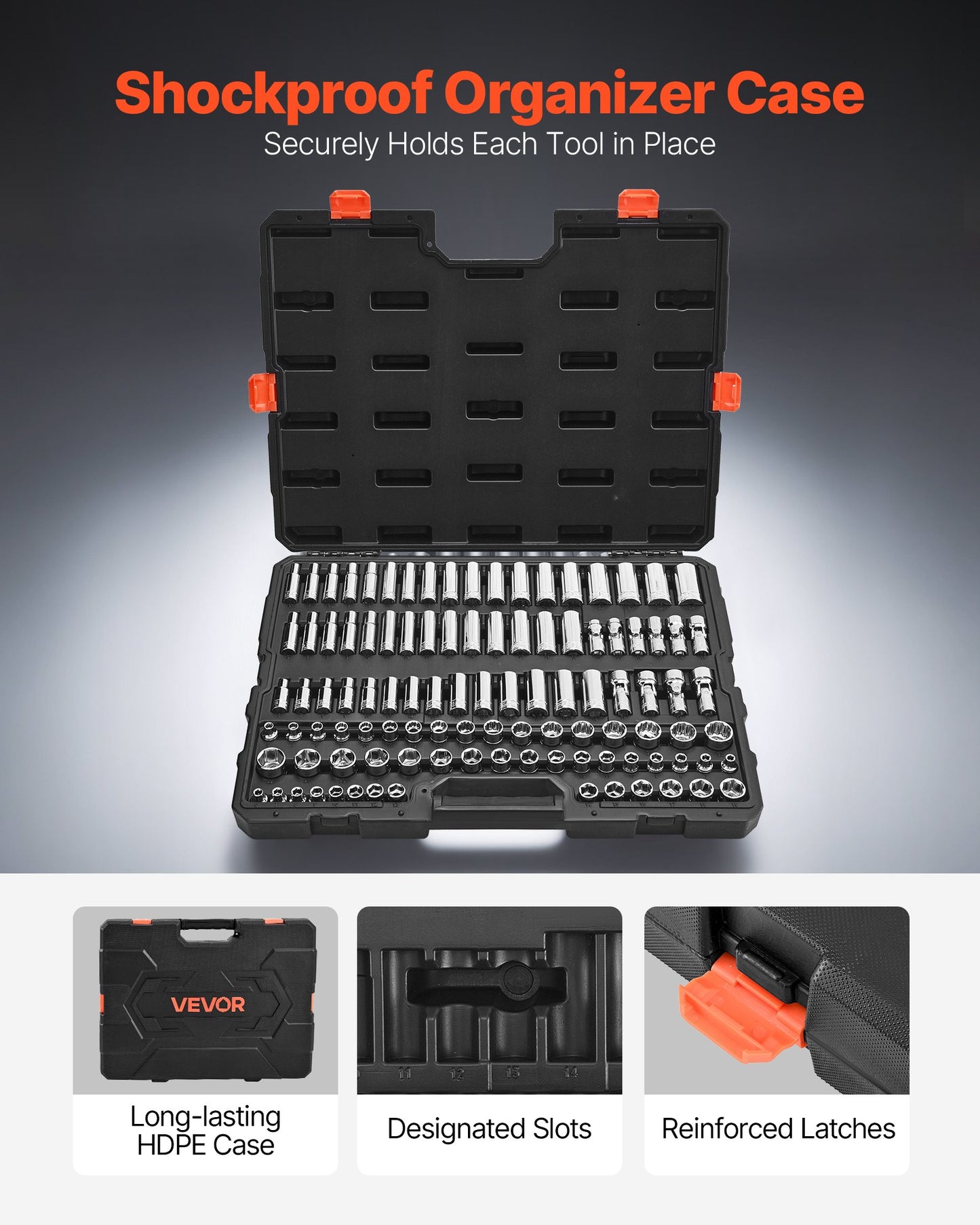 Socket Set, 104 Pieces, 9.5 mm Drive Socket Tool Set, Metric Size from 6 to 24 mm, Deep and Standard, Mechanic Tool Kit with Storage Case, Chrome Plated CR-V Alloy Steel, for Automotive Repair