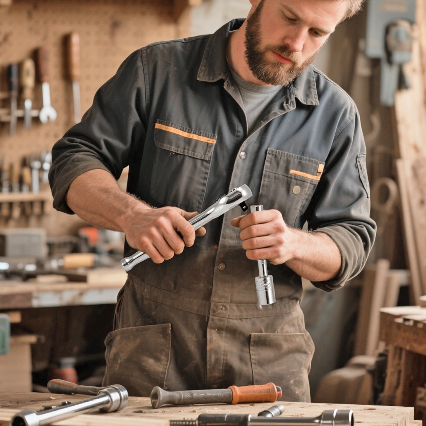 Hylsnyckelsats, 39 delar, hylsnyckel- och spärrnyckelsats med 9,5 och 6,4 mm fäste, SAE- och metrisk storlek, mekanisk verktygssats med spärrnyckel, tillbehör, förvaringsväska, CR-V-legerat stål, för bilreparationer