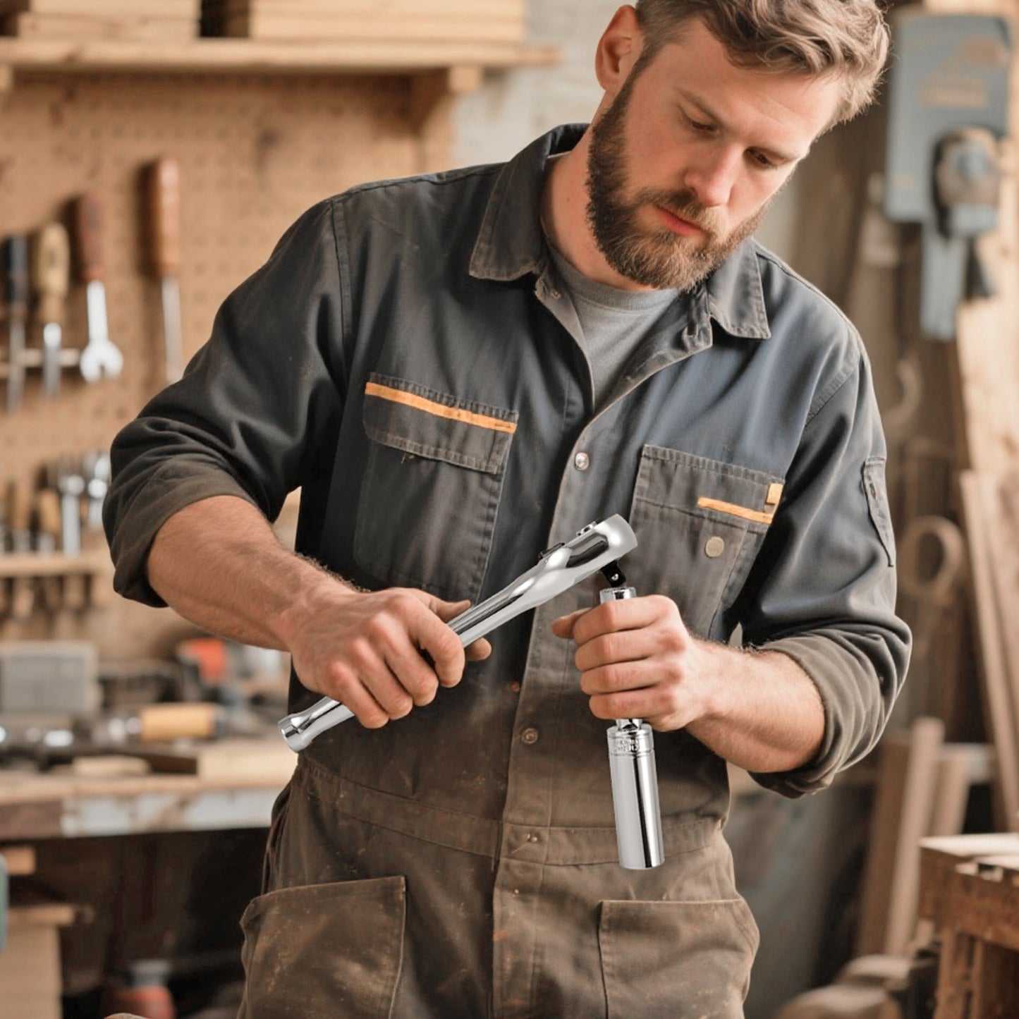 Hylsnyckelsats, 44 delar, 9,5 mm hylsnyckel- och spärrhakesats, SAE och metrisk, djup och grund, mekanisk verktygssats med tillbehör och förvaringsväska, CR-V legerat stål, för bilreparationer