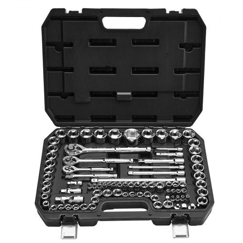 Socket Set, 86 Pieces, 9.5 & 6.4 & 12.7 mm Drive Socket and Ratchet Set, SAE and Metric, Mechanic Tool Kit with Ratchet Wrench, Accessories and Storage Case, CR-V Alloy Steel, for Auto Repair