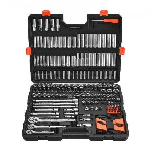 Hylsnyckelsats, 225 delar, 9,5 &amp; 6,4 &amp; 12,7 mm hylsnyckel- och spärrhakesats, SAE och metrisk, djup och grund, mekanisk verktygssats med bits, tillbehör, förvaringsväska, CR-V legerat stål, för reparation