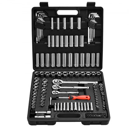 Socket Set, 149 Pieces, 9.5 & 6.4 & 12.7 mm Drive Socket and Ratchet Set, SAE and Metric, Deep and Shallow, Mechanic Tool Kit with Bits, Accessories, Storage Case, CR-V Alloy Steel, for Repair