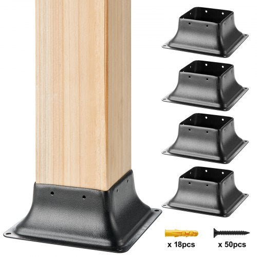 101.6x101.6mm Post Base 4Pcs, Internal 91x91mm Heavy Duty Powder-Coated Steel Post Bracket Fit for Standard Wood Post Anchor, Decking Post Base for Deck Porch Handrail Railing Support