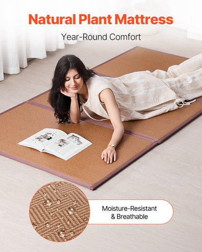 Japanese Tatami Mat, 80 x 39 in Foldable Handwoven Natural Rattan Tatami Mat, Non-Slip & Easily Cleaned Japanese Tatami Floor Mat, Summer Breathable Sleeping Mat for Meditation Yoga Relaxation