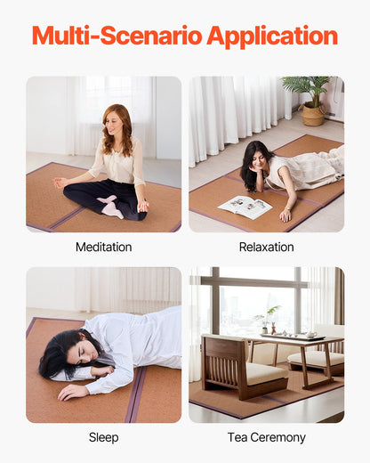 Japanese Tatami Mat, 80 x 39 in Foldable Handwoven Natural Rattan Tatami Mat, Non-Slip & Easily Cleaned Japanese Tatami Floor Mat, Summer Breathable Sleeping Mat for Meditation Yoga Relaxation