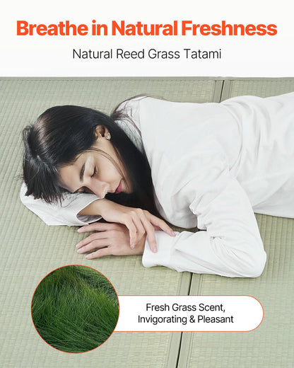 Japanese Tatami Mat, Queen Size Foldable Japanese Tatami Mattress( Natural Rush Grass), Japanese Floor Mattress with Non-Slip Backing & Fresh Scent, Futon Mattress for Sleeping Meditation Yoga