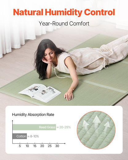 Japanese Tatami Mat, King Size Foldable Japanese Tatami Mattress( Natural Rush Grass), Japanese Floor Mattress with Backing & Fresh Scent, Futon Mattress for Sleeping Meditation Yoga