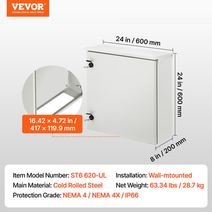 Electrical Steel Enclosure Box NEMA 4 Outdoor Enclosure 60x60x20 cm UL