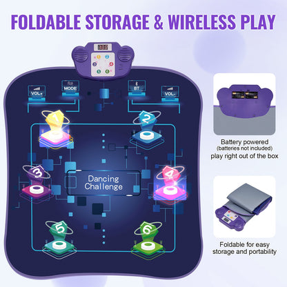 Dance Mat, 6-Button Dance Mixer Rhythm Step Play Mat, Electronic Dance Pad with Wireless Bluetooth, LED Lights, 5 Game Modes, Adjustable Volume, Built-in Music, Toys Gifts for 3+ Year Old Girls