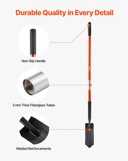 Dikespade, 10,4 cm blad Kraftig dikesspade, smal spadegrävare med glasfiberhandtag och halkfritt grepp, för trädgårdsarbete, grävning av hål, dikesgrävning och plantering, 142,5 cm