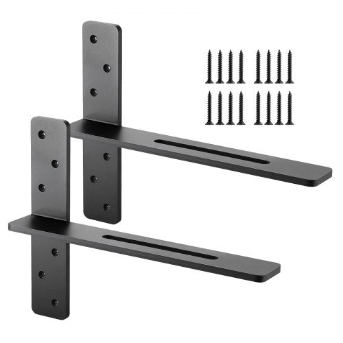 T Shelf Brackets 2 Pcs, 200 lbs/90 kg Weight Capacity, 16x2.89x12 in / 406.4x73.5x304.8 mm, Solid Steel Heavy Duty Brackets for Shelves, Countertop Support Floating Bracket Hardware with Screws