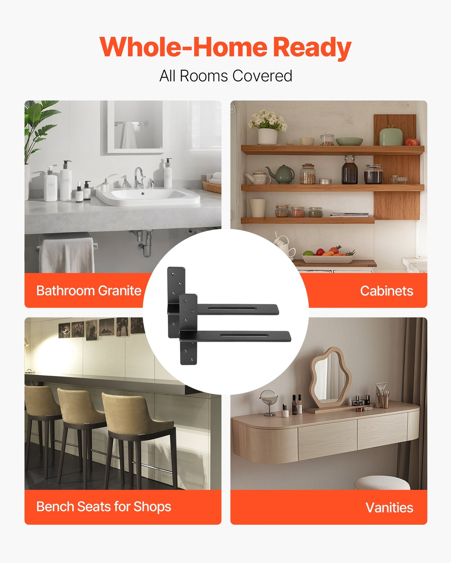 T Shelf Brackets 2 Pcs, 200 lbs/90 kg Weight Capacity, 16x2.89x12 in / 406.4x73.5x304.8 mm, Solid Steel Heavy Duty Brackets for Shelves, Countertop Support Floating Bracket Hardware with Screws