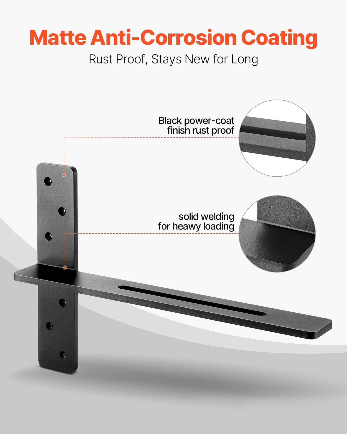 T Shelf Brackets 2 Pcs, 200 lbs/90 kg Weight Capacity, 18x2.89x12 in / 457.2x73.5x304.8 mm, Solid Steel Heavy Duty Brackets for Shelves, Countertop Support Floating Bracket Hardware with Screws