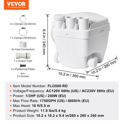 Avloppspump för tvättställ, 200W 1500GPH, 548,6 cm tryckhöjd, 3,8 cm utlopp, lågt dräneringsutlopp, korrosionsbeständig, lågt ljud, för villkällare, tvättmaskiner, mångsidiga handfat och barer