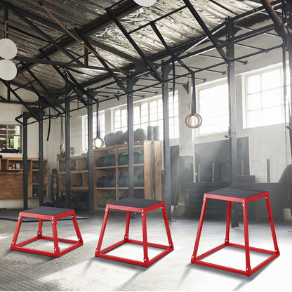 Plyometriska hoppboxar, 12/18/24 tums plyobox, plattform och hoppagilitybox, halkfri fitnessövningsbox för hemmagymträning, konditionsstyrketräning, röd