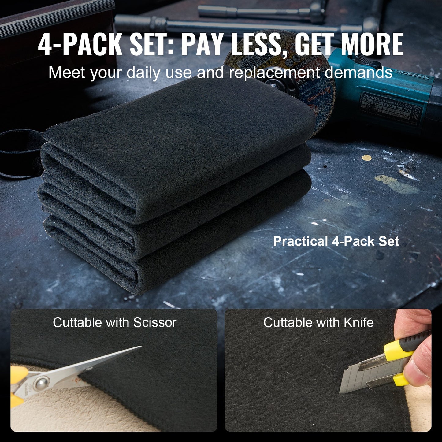 Carbon Felt Welding Blanket 4 Pack, 950 x 910 mm Flame Retardant Welding Blanket, Up To 982℃ Heat Resistant Blanket Set, Cuttable Carbon Fiber Fire Retardant Insulation Welding Mat Pad
