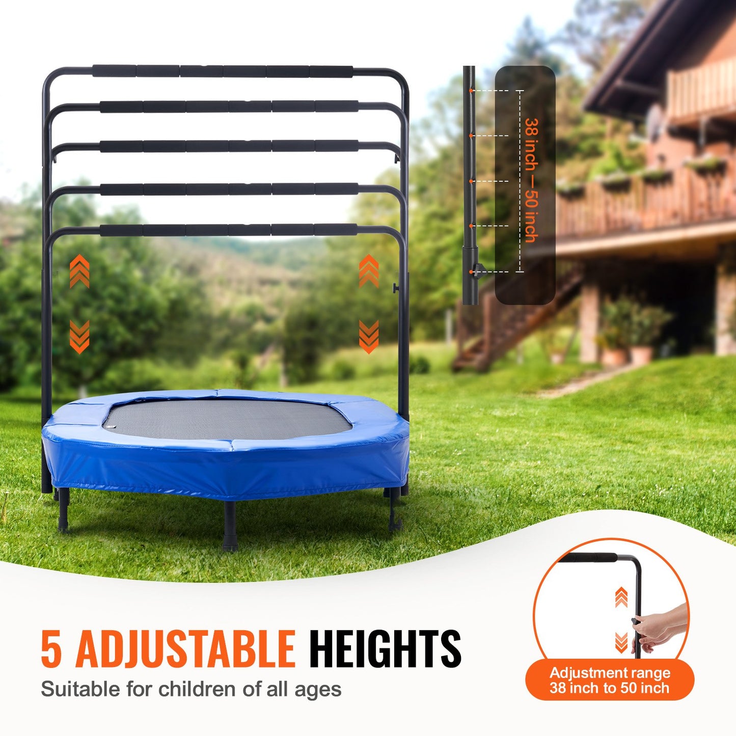 Kids Trampoline, 56x36 inch Indoor Outdoor Trampoline, Foldable Mini Trampoline with Handle, Rebounder Trampoline for Toddlers, Birthday Gift for 3+ Years Children, Boys Girls for Fun, Bule