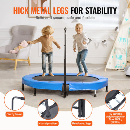 Kids Trampoline, 56x36 inch Indoor Outdoor Trampoline, Foldable Mini Trampoline with Handle, Rebounder Trampoline for Toddlers, Birthday Gift for 3+ Years Children, Boys Girls for Fun, Bule