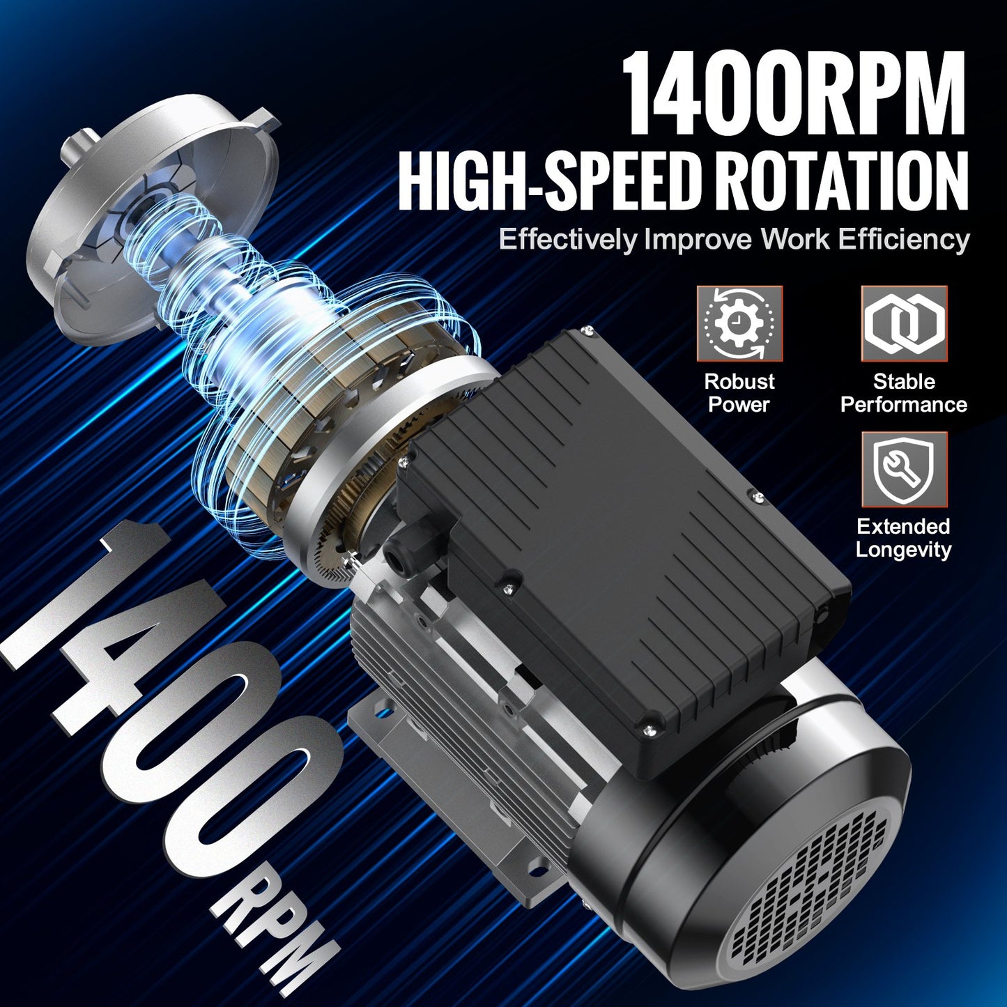 0.55KW Electric Motor 1400 rpm, AC 220~240V 4.5A, 80, B34 Frame, Air Compressor Motor Single Phase, 19mm Keyed Shaft, CW/CCW Rotation for Agricultural Machinery and General Equipment