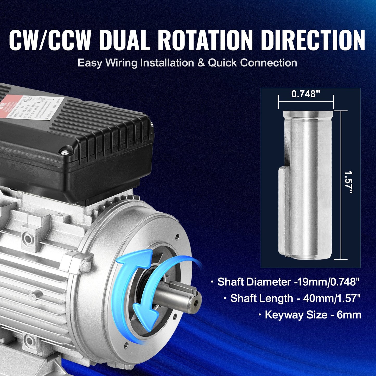 0.55KW Electric Motor 1400 rpm, AC 220~240V 4.5A, 80, B34 Frame, Air Compressor Motor Single Phase, 19mm Keyed Shaft, CW/CCW Rotation for Agricultural Machinery and General Equipment