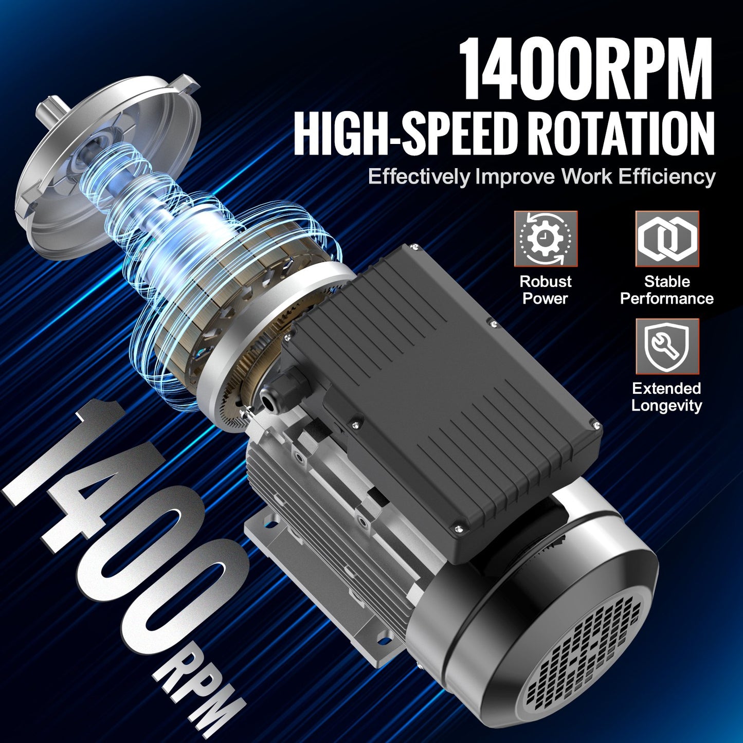 1.5KW Electric Motor 1400 rpm, AC 220~240V 9.85A, 90L, B3 Frame, Air Compressor Motor Single Phase, 24mm Keyed Shaft, CW/CCW Rotation for Agricultural Machinery and General Equipment