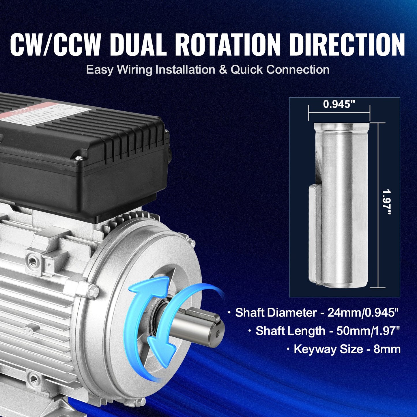 2.2KW Electric Motor 2800 rpm, AC 220~240V 13.8A, 90L, B3 Frame, Air Compressor Motor Single Phase, 24mm Keyed Shaft, CW/CCW Rotation for Agricultural Machinery and General Equipment