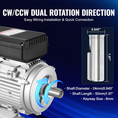 2.2KW Electric Motor 2800 rpm, AC 220~240V 13.8A, 90L, B3 Frame, Air Compressor Motor Single Phase, 24mm Keyed Shaft, CW/CCW Rotation for Agricultural Machinery and General Equipment
