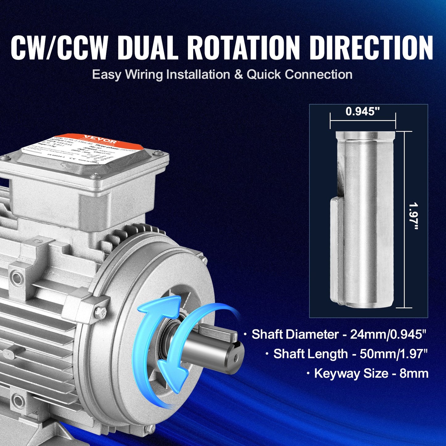 2.2KW Electric Motor 2890 rpm, AC 400V 4.7A, 90L, B3 Frame, Air Compressor Motor 3-Phase, 24mm Keyed Shaft, CW/CCW Rotation for Agricultural Machinery and General Equipment