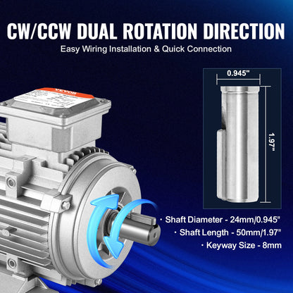 2.2KW Electric Motor 2890 rpm, AC 400V 4.7A, 90L, B3 Frame, Air Compressor Motor 3-Phase, 24mm Keyed Shaft, CW/CCW Rotation for Agricultural Machinery and General Equipment