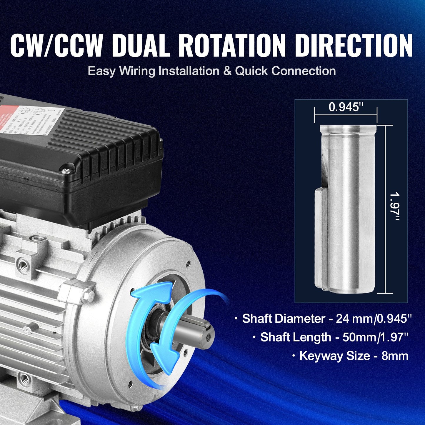 2.2KW Electric Motor 2800 rpm, AC 220~240V 13.8A, 90L, B3 Frame, Air Compressor Motor Single Phase, 24mm Keyed Shaft, CW/CCW Rotation for Agricultural Machinery and General Equipment
