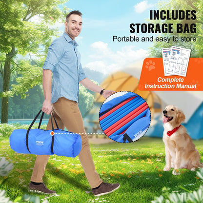 Agilityträningsutrustning för hundar, 4-delars set med justerbara höga häckar, 6 vävstavar, hoppring, fyrkantig pauslåda, visselpipa, hopfällbar skål, hinderbana för valpar för trädgården, inomhus, utomhus