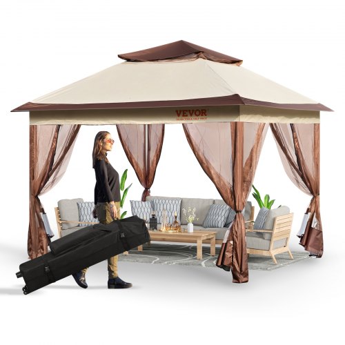 Patio Gazebo, 11 x 11 FT Pop up Gazebo for 8-10 Person, with Mosquito Netting, Metal Frame, and PU Coated 250D Oxford Cloth, Outdoor Canopy Shelter for Patio, Backyard, Lawn, Garden, Deck