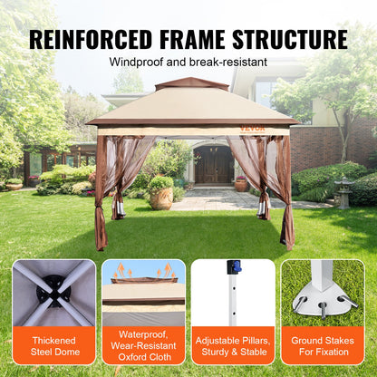 Patio Gazebo, 11 x 11 FT Pop up Gazebo for 8-10 Person, with Mosquito Netting, Metal Frame, and PU Coated 250D Oxford Cloth, Outdoor Canopy Shelter for Patio, Backyard, Lawn, Garden, Deck