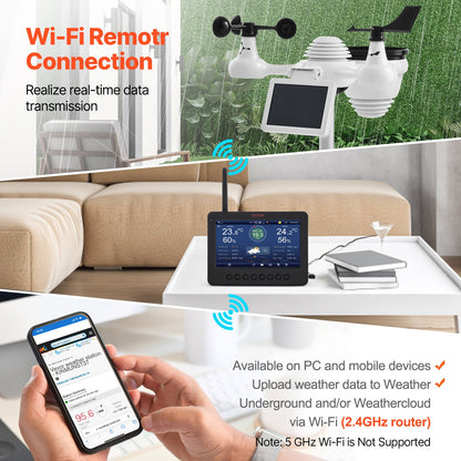 7-in-1 Wi-Fi Weather Station 186mm (7 in) TFT Display Wireless Outdoor Sensor