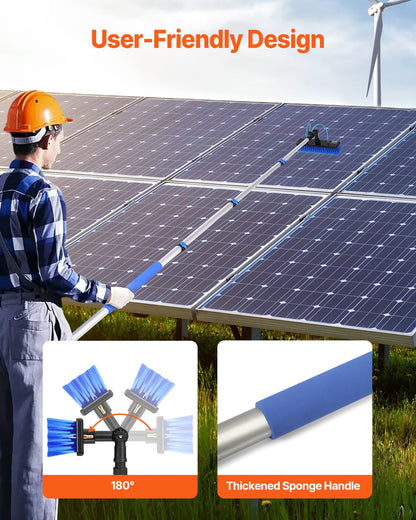 Vattenmatad stångsats, 3,6 m rengöringsstång för solpaneler med utdragbart handtag, 180° roterbart borsthuvud och 20 m slang, fönsterputsare för hushåll och utomhusbruk för solpaneldäck på husvagn
