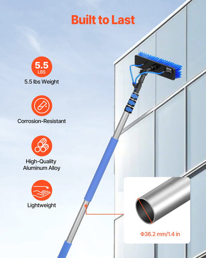 Vattenmatad stångsats, 3,6 m rengöringsstång för solpaneler med utdragbart handtag, 180° roterbart borsthuvud och 20 m slang, fönsterputsare för hushåll och utomhusbruk för solpaneldäck på husvagn