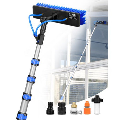 Water Fed Pole Kit, 7.3m Solar Panel Cleaning Pole with Extendable Handle, 180° Rotatable Brush Head & 20m Hose, Household & Outdoor Window Cleaner Tool for Caravan Solar Panel Deck