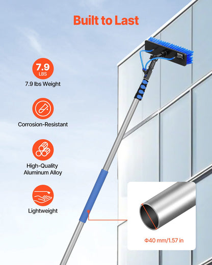 Water Fed Pole Kit, 7.3m Solar Panel Cleaning Pole with Extendable Handle, 180° Rotatable Brush Head & 20m Hose, Household & Outdoor Window Cleaner Tool for Caravan Solar Panel Deck