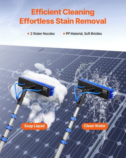 Vattenmatad stångsats, 6 m rengöringsstång för solpaneler med utdragbart handtag, 180° roterbart borsthuvud och 20 m slang, fönsterputsverktyg för hushåll och utomhusbruk för solpaneldäck på husvagn