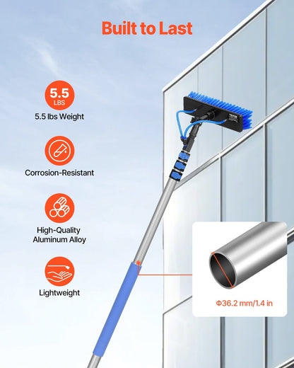 Vattenmatad stångsats, 6 m rengöringsstång för solpaneler med utdragbart handtag, 180° roterbart borsthuvud och 20 m slang, fönsterputsverktyg för hushåll och utomhusbruk för solpaneldäck på husvagn