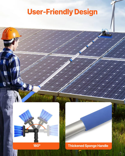 Vattenmatad stångsats, 11 m rengöringsstång för solpaneler med utdragbart handtag, 180° roterbart borsthuvud och 20 m slang, fönsterputsverktyg för hushåll och utomhusbruk för solpaneldäck på husvagn