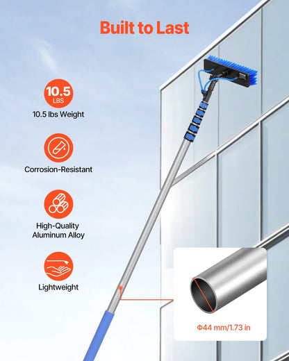 Water Fed Pole Kit, 11m Solar Panel Cleaning Pole with Extendable Handle, 180° Rotatable Brush Head & 20m Hose, Household & Outdoor Window Cleaner Tool for Caravan Solar Panel Deck