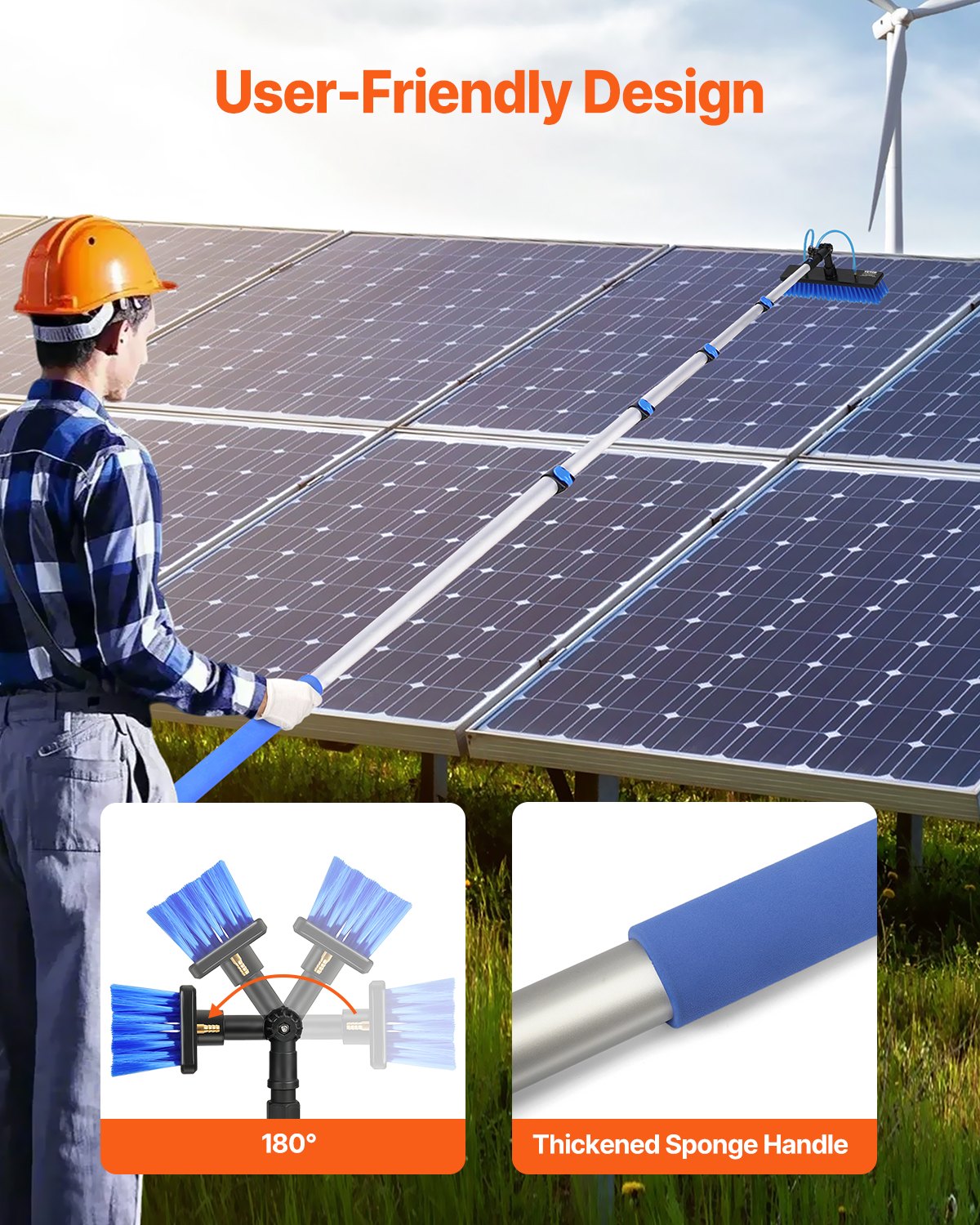 Water Fed Pole Kit, 9m Solar Panel Cleaning Pole with Extendable Handle, 180° Rotatable Brush Head & 20m Hose, Household & Outdoor Window Cleaner Tool for Caravan Solar Panel Deck