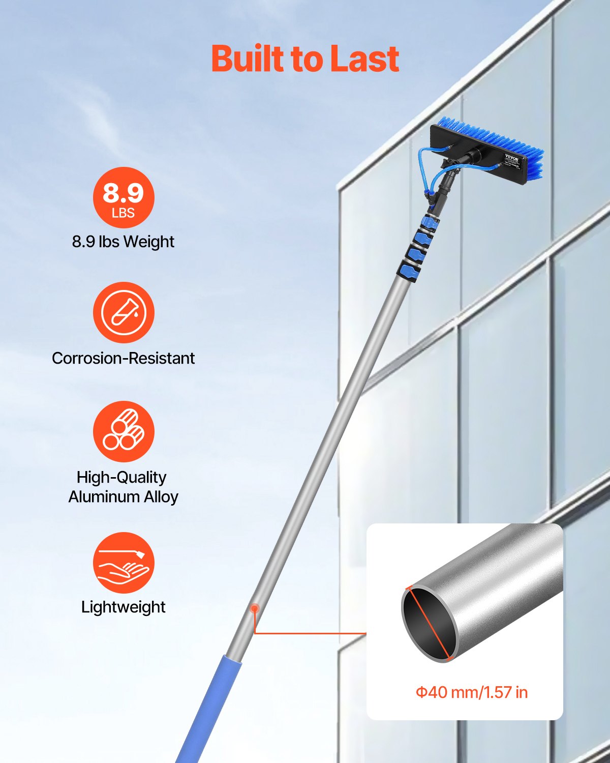 Water Fed Pole Kit, 9m Solar Panel Cleaning Pole with Extendable Handle, 180° Rotatable Brush Head & 20m Hose, Household & Outdoor Window Cleaner Tool for Caravan Solar Panel Deck